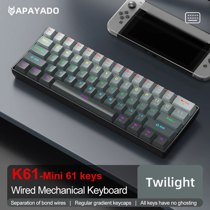 Tastiera meccanica mini APAYADO K61, cablata, 61 tasti, RGB Phantom, nera/bianca, switch meccanici rossi/blu per gaming, portatile 60%
