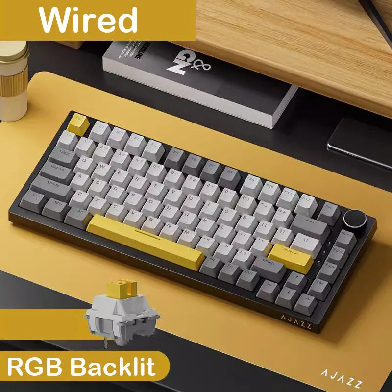 AJAZZ AK820 Tastiera meccanica layout compatto 70%/illuminazione RGB/switch hot-swappable, con connessione cablata, wireless e Bluetooth