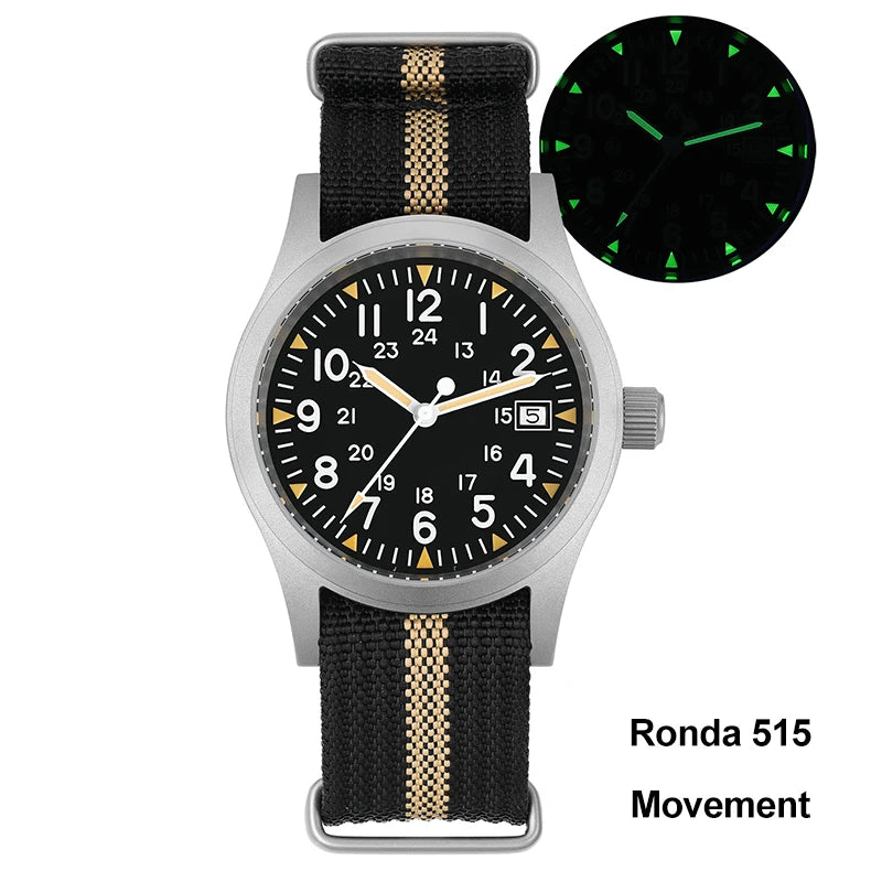 Militado ML05 38mm Quartz Watch Miyota 2035/Ronda 515 Movement Watches Domed Sapphire Crystal Luminous 100m Waterproof Watches