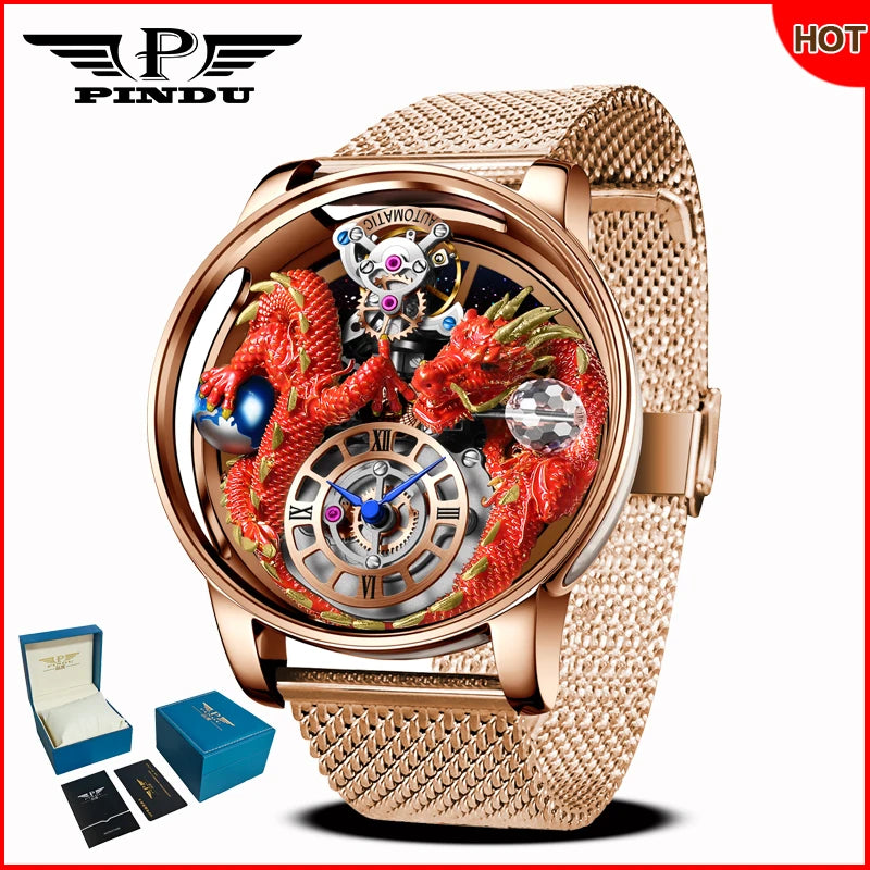 Orologio da uomo PINDU Design 2025 nuovo, Diamond Tourbillon, brand di lusso Astronomia, al quarzo, vetro zaffiro, impermeabile