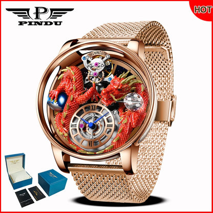 Orologio da uomo PINDU Design 2025 nuovo, Diamond Tourbillon, brand di lusso Astronomia, al quarzo, vetro zaffiro, impermeabile