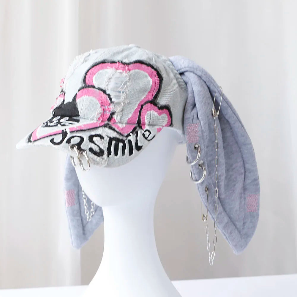 Moda Fete Blugi noi Urechi lungi de iepure Șapcă de baseball în stil cowboy Șapcă cu graffiti Hip Hop pentru femei și bărbați Șapcă de baseball pentru petreceri și echipe