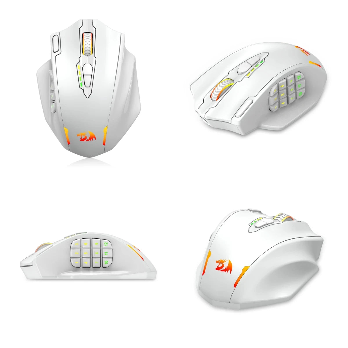 Ratón gaming Redragon M913, 16000 DPI, con cable e inalámbrico 2.4Ghz, óptico RGB, 16 botones programables, negro/blanco