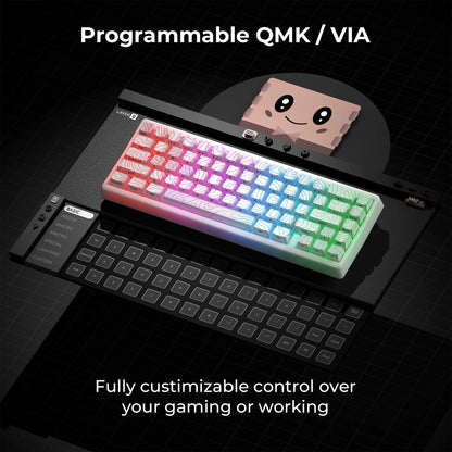 Teclado mecánico inalámbrico XVX M67 JadeStone con teclas IMD-Tech, trimodo, diseño topográfico blanco gamer y estructura gasket