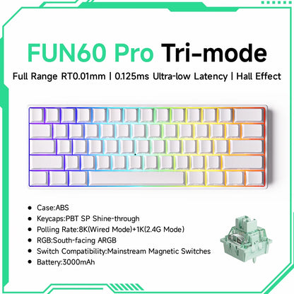 MONSGEEK FUN60 PRO&MAX HE Tastiera meccanica con switch magnetici 60% wireless da gaming, Rapid Trigger 8K ARGB, tastiera personalizzata