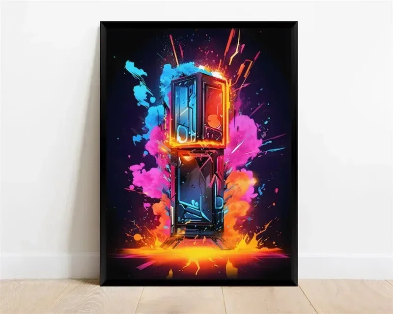 Pop Neon Video Game Character Poster Gamepad Headphones Football Basketball Canvas Print Wall Art Decor Gaming Room Decoration