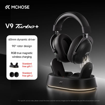 Cuffie gaming wireless MCHOSE V9 Turbo 7.1 Surround Sound RGB Esports con driver da 60mm, microfono con cancellazione del rumore e base di ricarica