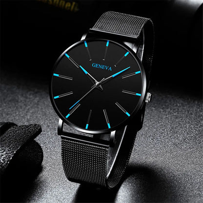 Montre pour homme – Montre à quartz de luxe, style décontracté, fine, bracelet en maille d'acier, étanche, modèle sportif