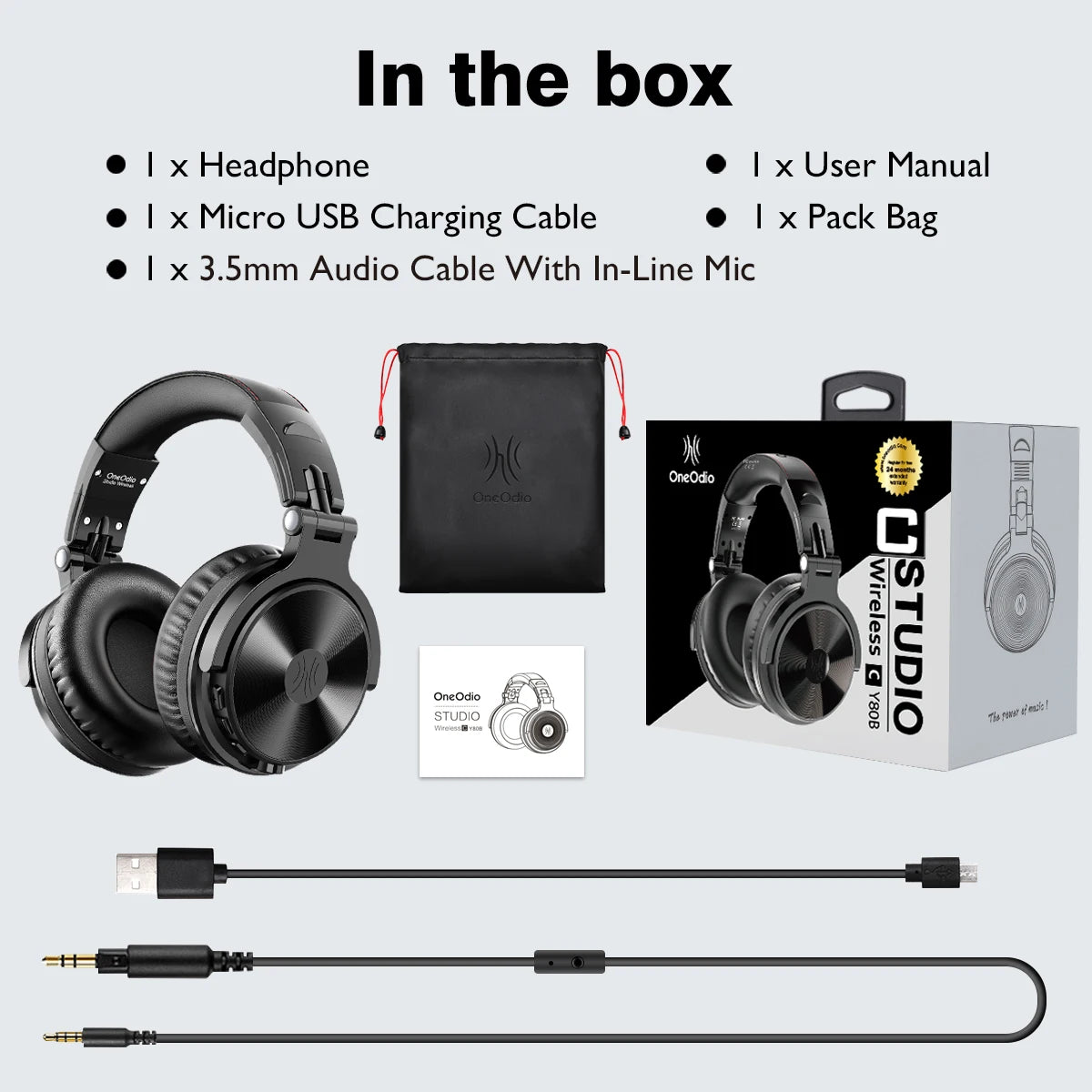 Auriculares gaming inalámbricos OneOdio Pro-M Bluetooth 5.2 HiFi estéreo con micrófono, 110H de autonomía, graves profundos y diseño plegable circumaural