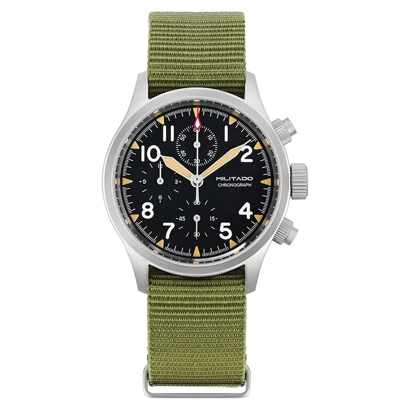 Orologio cronografo al quarzo Militado VK61 VK67, 39mm, cassa in acciaio inox 316L, 3 quadranti, impermeabile 100M, orologio militare multifunzione