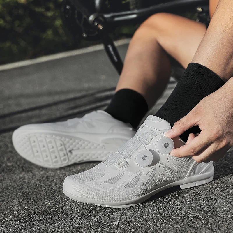 Zapatillas de ciclismo de montaña para hombre sin cierre, sin calas, para bicicleta de carretera RB Speed; zapatillas de ciclismo sin calas, tipo sneaker, para pedales planos MTB, mujer
