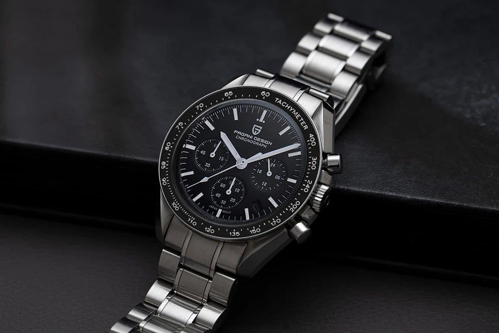 Relógio PAGANI DESIGN Moon – Cronógrafo de quartzo de luxo para homem, estilo desportivo, vidro de safira com tratamento antirreflexo, mostrador luminescente