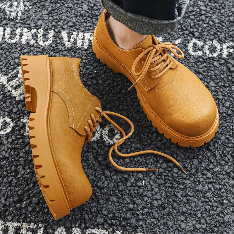 Thick Sole Casual Genuine Leather Dress Shoes Men Platform Height Increase Japan Harajuku Korean Streetwear Fashion Shoes White