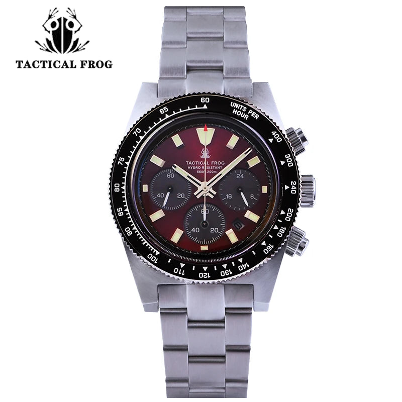 Tactical Frog V2 Solar Chronograph Men's Watch Sapphire Crystal Mirror Ceramic Bezel VS75A Eco-Drive Quartz 20Bar Waterproof Watch