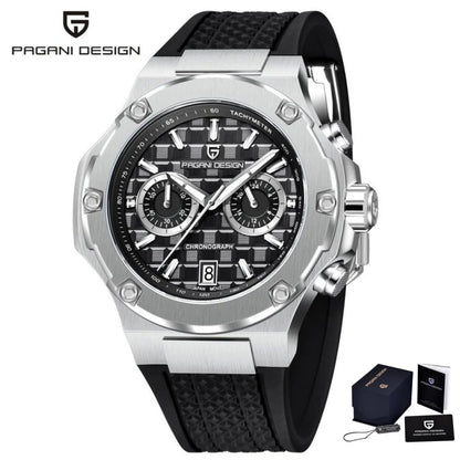 Reloj de cuarzo para hombre PAGANI DESIGN PD-YS032, 44mm, movimiento japonés VK64, caja de acero inoxidable, correa de caucho, cristal de zafiro, resistente al agua 100M