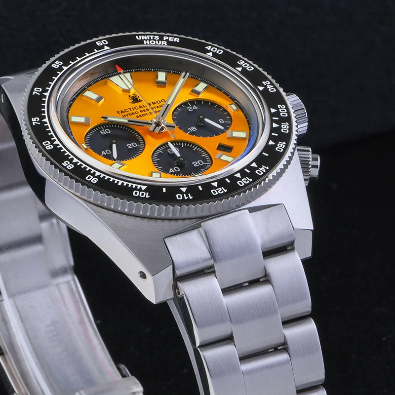 Tactical Frog V2 Solar Chronograph Men's Watch Sapphire Crystal Mirror Ceramic Bezel VS75A Eco-Drive Quartz 20Bar Waterproof Watch