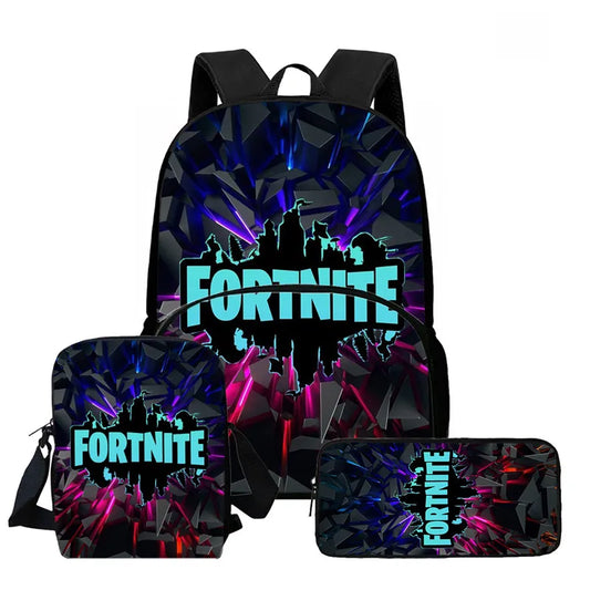 Fortnite Cartoon 3Pcs Backpack Set Unisex for Boys Girls, Backpack with Front Pocket, Crossbody Bag & Pencil Case, Best Gift