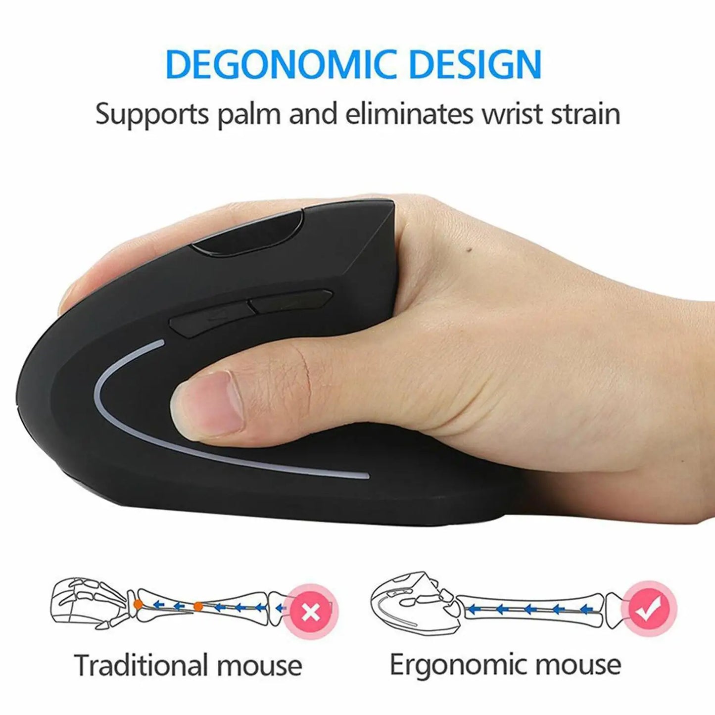 Ratón inalámbrico 2.4G vertical gaming ergonómico 1600DPI para PC, portátil y oficina, mini ratón gaming