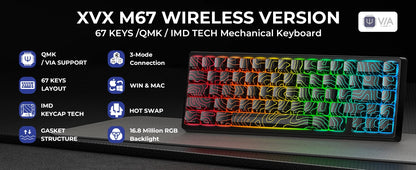 Teclado mecánico inalámbrico XVX M67 JadeStone con teclas IMD-Tech, trimodo, diseño topográfico blanco gamer y estructura gasket
