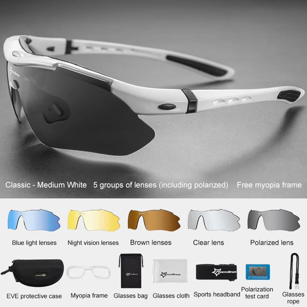 ROCKBROS Polarisierte Fahrradbrille Sonnenbrille Herren Damen MTB-Rad Rennrad-Brille Fahrradfahren Outdoor-Sport Wandern Schutzbrille 5 Gläser