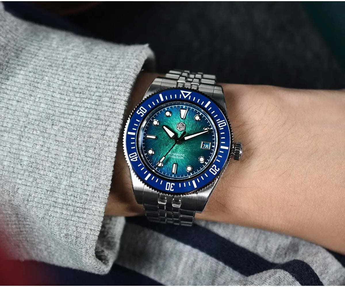 San Martin 37.5mm 40mm Enamel Spiral Vortex Dial Men Luxury Diver Watch Miyota 9015 Automatic Mechanical Waterproof 200m SN0148
