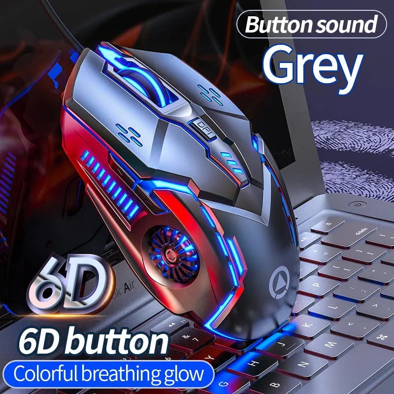 Ratón gaming ergonómico con cable YINDIAO RGB silencioso, retroiluminación LED, 3200dpi, 6 botones, G5 USB, ratón mecánico para PC, portátil y ordenador