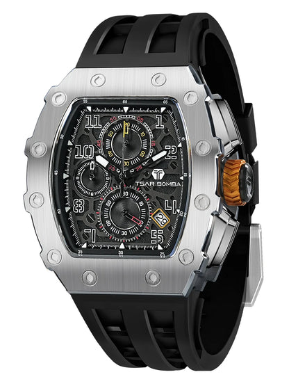 Reloj TSAR BOMBA para hombre, marca de lujo, diseño tonneau, impermeable, de acero inoxidable, reloj de pulsera de moda rectangular para hombre