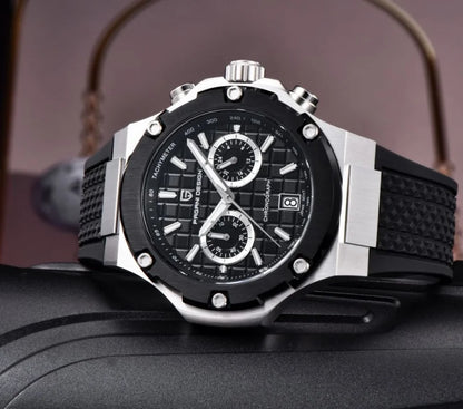 Reloj de cuarzo para hombre PAGANI DESIGN PD-YS032, 44mm, movimiento japonés VK64, caja de acero inoxidable, correa de caucho, cristal de zafiro, resistente al agua 100M