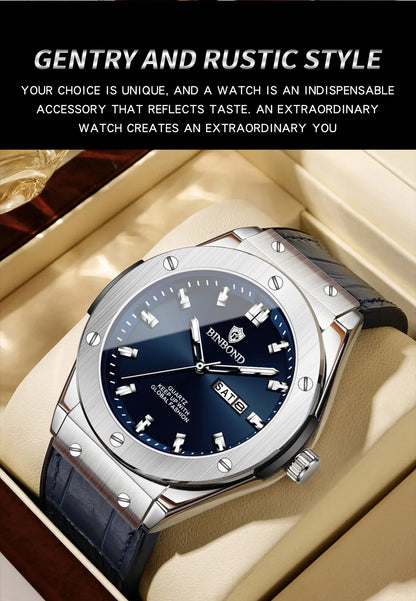 Man New Casual Business Leather Clock Men Luxury Watch Automatic Watches Mens Top Fashion Quartz Wristwatches Relojes De Hombre