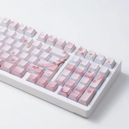 Juego de teclas Sakura Pink con grabado lateral, PBT translúcido, 127 teclas para switches MX y teclados mecánicos 60/84/90/104/108