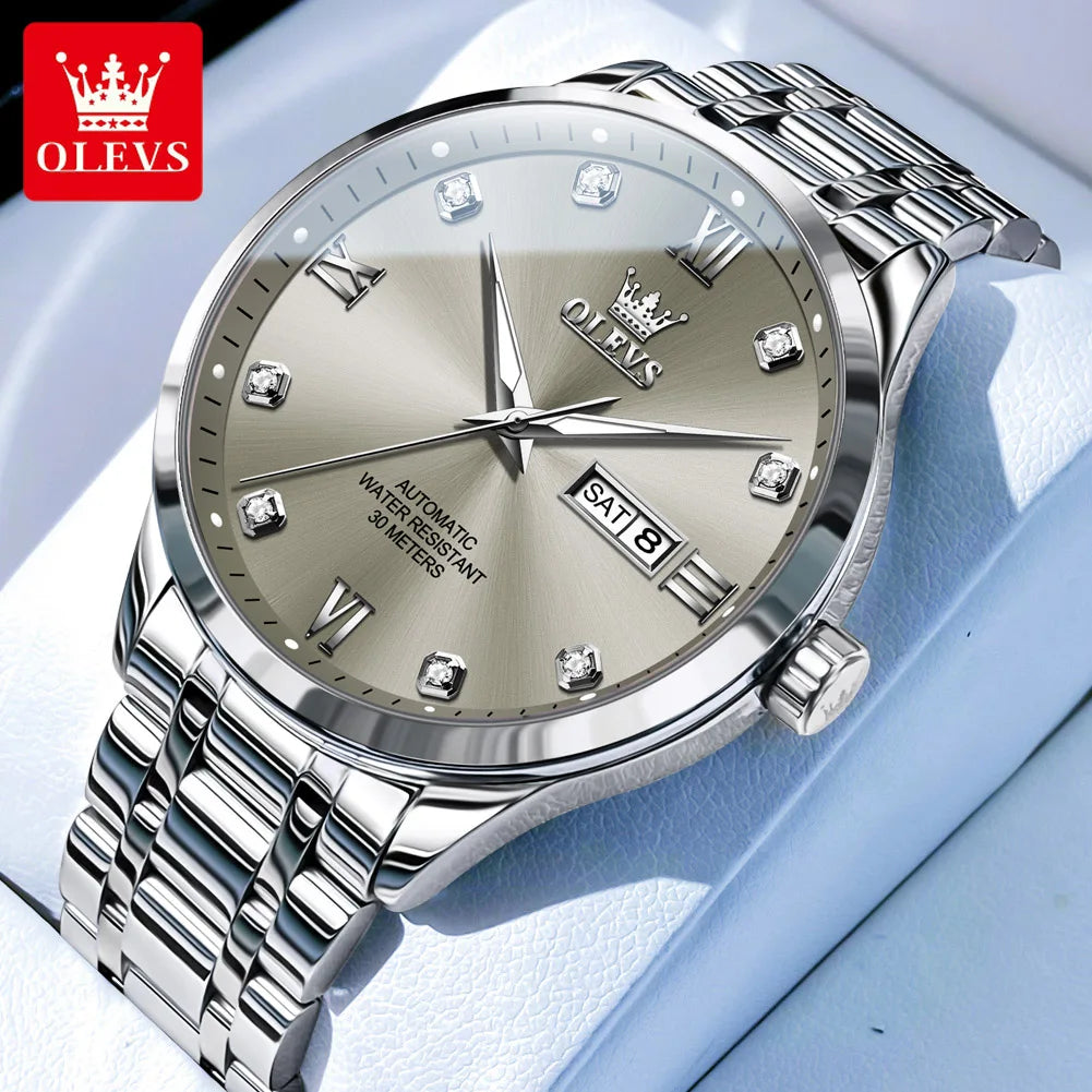 OLEVS 9946 miesten automaattikello – ylellinen mekaaninen rannekello, jossa on kalenteri ja päivämäärän näyttö, ihanteellinen liikemiehille.