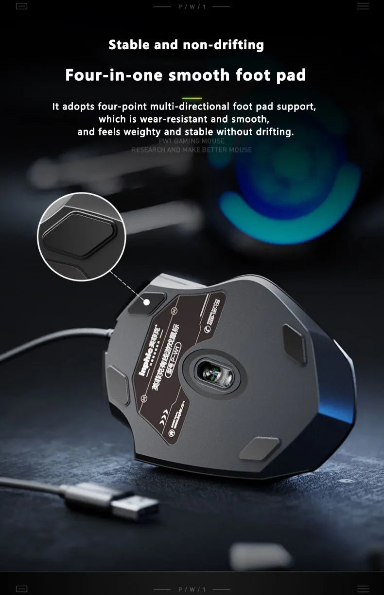 Inphic W1 Wired Mouse Esports Gaming Mouse Macro Programming Definition to Adjust DPI Silent Office Mouse