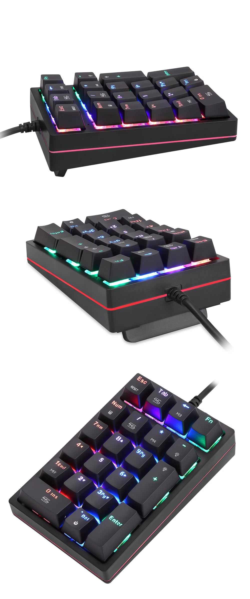 Motospeed K24 Macro Mechanical Numeric Keypad Wired 21 Keys RGB Backlight Numpad Gaming Keyboard Red Blue Switch For PC Notebook