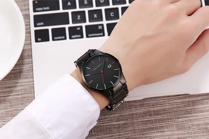 Relógio de homem Hannah Martin, caixa em aço inoxidável, movimento de quartzo, mostrador de 41 mm, estilo profissional, com indicação do calendário (imitação)