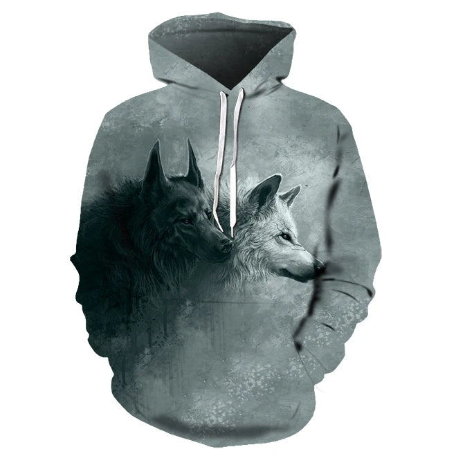 Felpe con cappuccio oversize 3D Animal Wolf da uomo e donna, moda casual, pullover hip hop Harajuku streetwear
