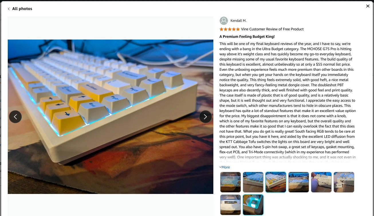 Teclado mecánico inalámbrico MCHOSE G75 Pro, diseño 75%, montaje gasket, 5 capas de amortiguación, retroiluminación RGB, triple modo y hot-swappable