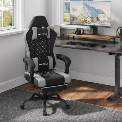 Silla de ordenador giratoria WOLTU con función de masaje, silla de oficina ergonómica con almohada y reposapiés, silla gaming ajustable en altura