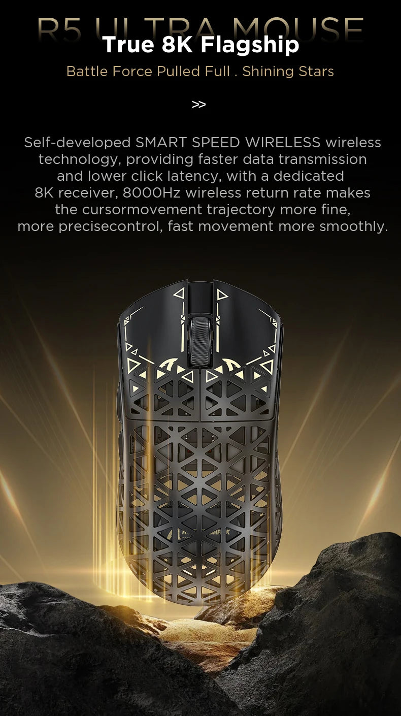 ATTACK SHARK R5 Ultra Carbon Fiber Wireless Gaming Mouse, PixArt PAW3950MAX Gaming Sensor, 42000DPI, 8000Hz, MCU Nordic 52840