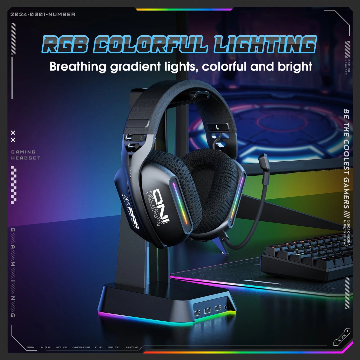 Cuffie gaming wireless Onikuma GT808 RGB – Bluetooth 5.3, 2.4GHz e 3.5mm con microfono