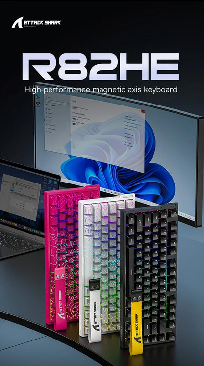 Teclado gaming magnético con cable ATTACK SHARK R82 HE 75% RGB 8000Hz Rapid Trigger, activación de 0.005mm