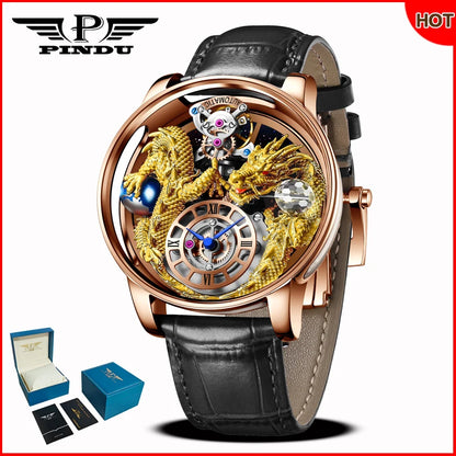Orologio da uomo PINDU Design 2025 nuovo, Diamond Tourbillon, brand di lusso Astronomia, al quarzo, vetro zaffiro, impermeabile