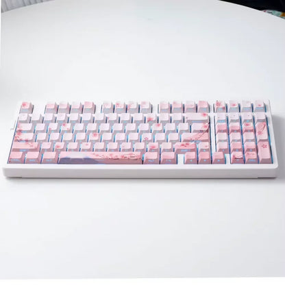 Juego de teclas Sakura Pink con grabado lateral, PBT translúcido, 127 teclas para switches MX y teclados mecánicos 60/84/90/104/108