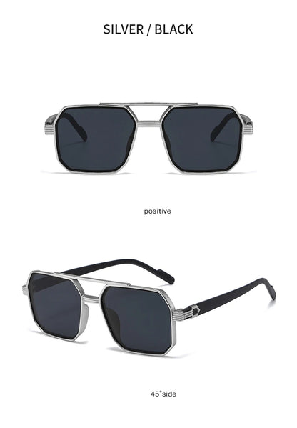 2pcs Trendy Metal Polygonal Pilot Women Sunglasses Luxury Double Beam Men Sunglass Outdoor Driving Shade Sunglasses Unisex UV400