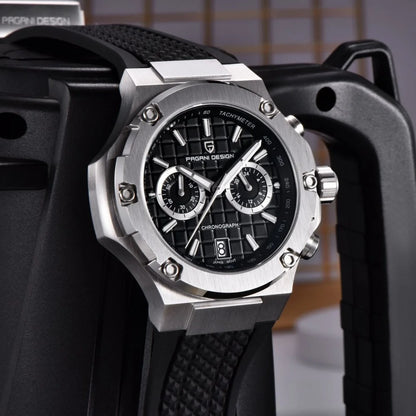 Reloj de cuarzo para hombre PAGANI DESIGN PD-YS032, 44mm, movimiento japonés VK64, caja de acero inoxidable, correa de caucho, cristal de zafiro, resistente al agua 100M