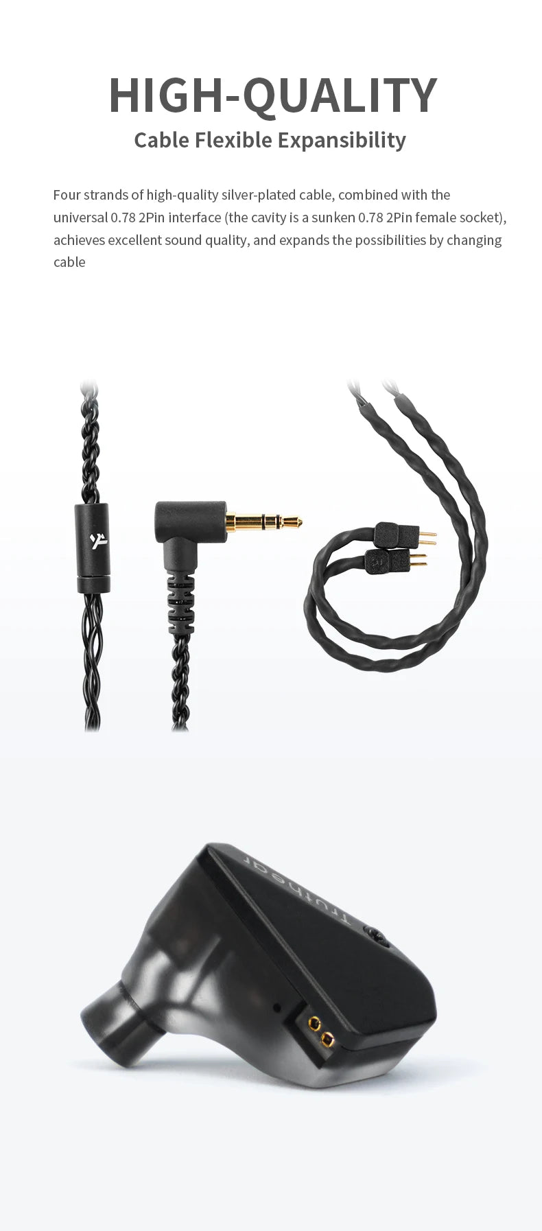 Auricolari cablati ibridi Truthear HEXA 1DD+3BA – Monitor in-ear IEM ad alta fedeltà con cavo placcato argento 0.78 2Pin
