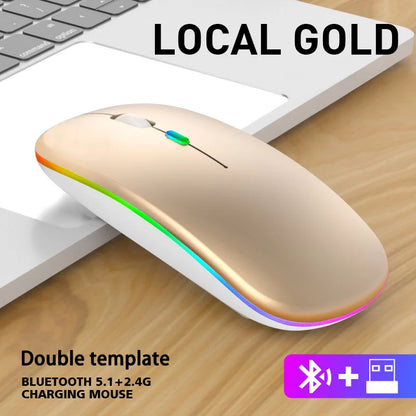 Rechargeable Bluetooth Wireless Mouse with 2.4GHz Dual Mode, RGB Ergonomic Silent Click Mouse for Laptop, PC, Mac, iPad & Android