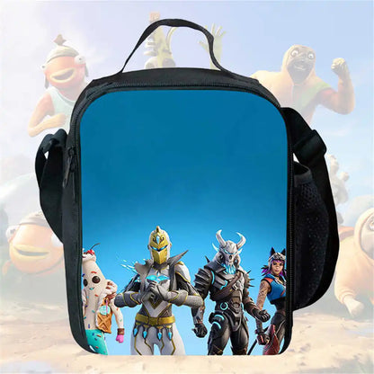 Lunch Bags for Children, Cartoon Fortnite School Picnic Bags for Girls and Boys, Kids Insulated Cooler Lunch Bags Portable Lightweight