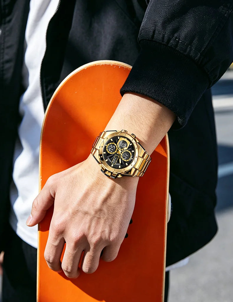 Orologio da uomo SMAEL 8160 – Modello sportivo militare, analogico e digitale, in acciaio inossidabile – Impermeabile, con display a LED, sveglia, cronografo e cronometro