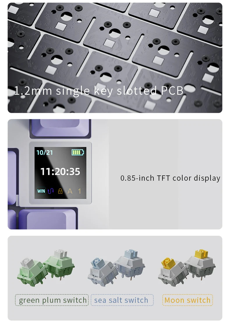 AJAZZ AK820 Tastiera meccanica layout compatto 70%/illuminazione RGB/switch hot-swappable, con connessione cablata, wireless e Bluetooth