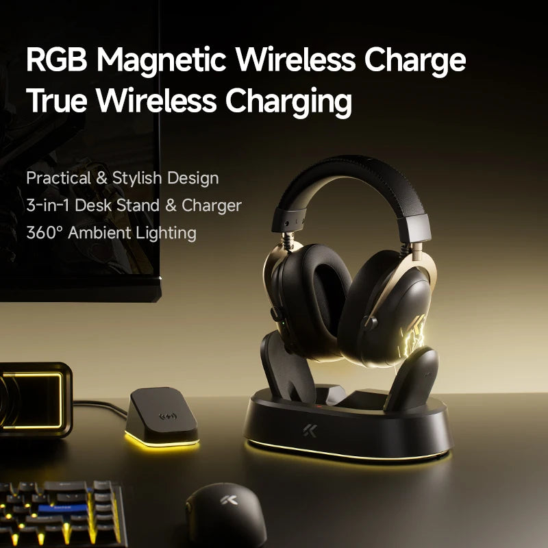 Cuffie gaming wireless MCHOSE V9 Turbo 7.1 Surround Sound RGB Esports con driver da 60mm, microfono con cancellazione del rumore e base di ricarica